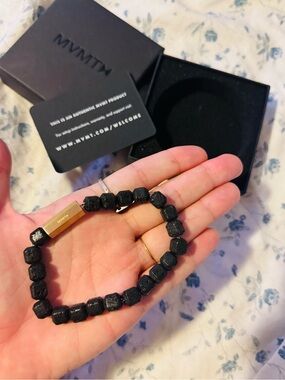 MVMT Black Lava Bead Bracelet with Gold Accent Bar